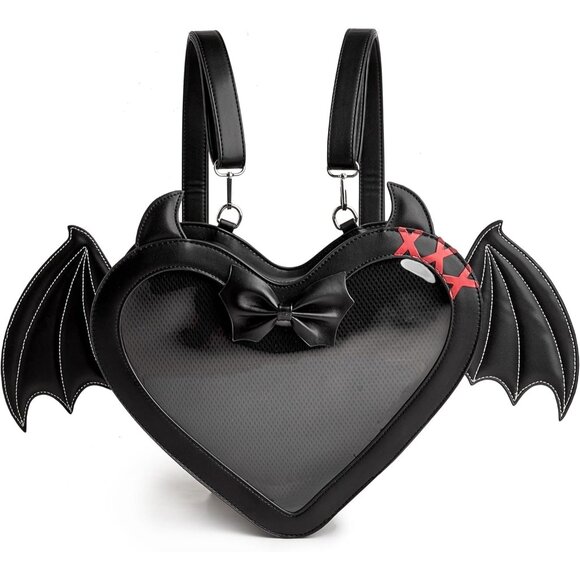 Gothic Heart Shaped Ita Bag with Bat Wings Backpack and Crossbody Purse - Picture 1 of 9